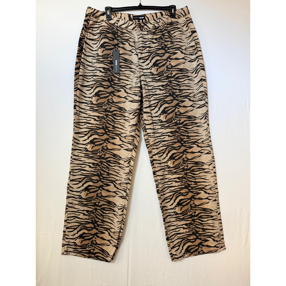 Fashion Nova Tall Fierce and Feisty Tiger Print Wide Leg Jeans Brown Plus 18